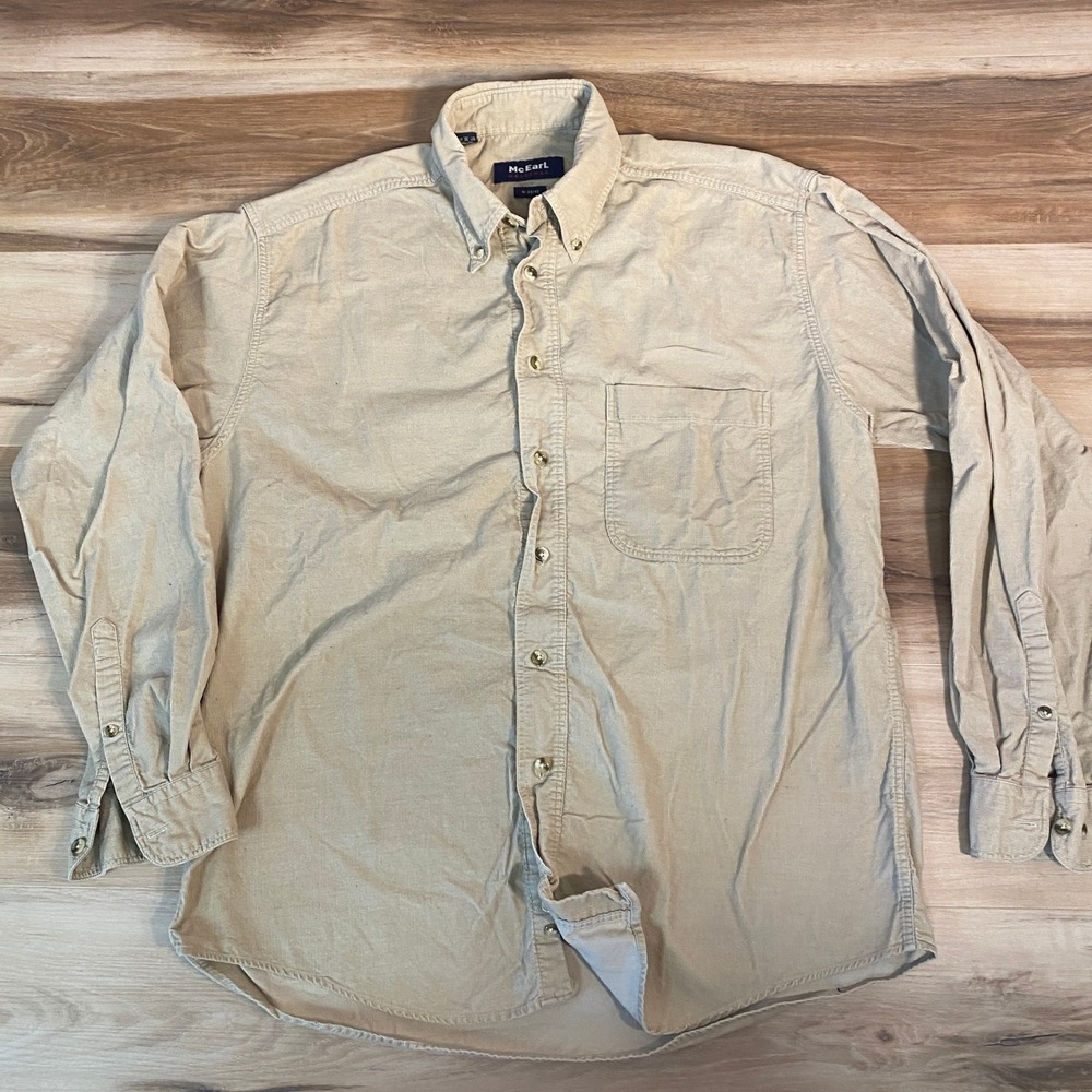 McEarl Corduroy Shirt Mens Medium Khaki Workshirt Casual Long Sleeve